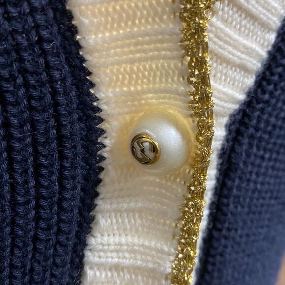 Gucci Blue Lurex Detail Contrast Trim Knit Cardigan Size Small - Picture 4 of 13